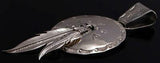 All Silver Native Shield Pendant with Eagle Feathers by Roger Pino - 1J14V