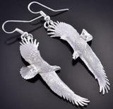 All Silver Navajo Handmade "Soaring Free" Eagle Earrings by Will Arviso 1J24G