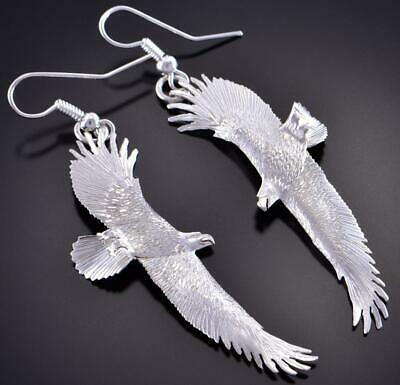 All Silver Navajo Handmade "Soaring Free" Eagle Earrings by Will Arviso 1J24G