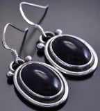 ZBM Silver Onyx Round Navajo Design Dangle Earrings by Erick Begay 8C06T
