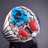 Size 13-1/2 Turquoise and Coral Men's ring by Alvery Smith 2L16F