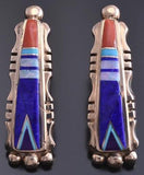 14k Gold & Lapis Multistone Navajo Inlay Earrings 8D21P