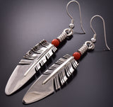 Ray Tracey Medium Feather Earrings with Coral - 1J10Y