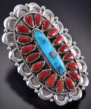 Size 8 Silver & Turquoise & Coral Navajo Cluster Ring by Justina Wilson 1K29A