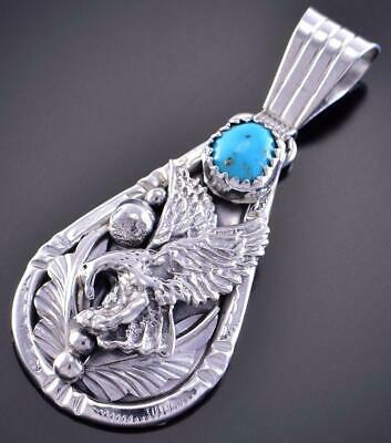 Silver & Turquoise Eagle In Flight Navajo Pendant by Henry Attakai 2B18O