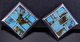Silver & Blue Ridge Turquoise Navajo Inlay Square Earrings by Kim Yazzie 2J16E