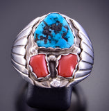 Size 13-1/2 Turquoise and Coral Men's ring by Alvery Smith 2L16F