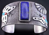 Silver Multistone Navajo Inlay Tufacast Butterfly Bracelet by Lee Begay 2C14N