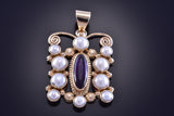 14k Gold & Sugilite & Fresh Water Pearl Butterfly Pendant by Erick Begay 2C02V