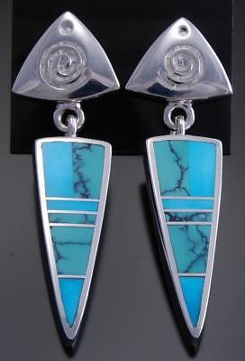 Silver Two King of Turquoise Arrowhead Earrings by Ray Tracey 7K16Q