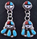 Silver & Turquoise Multistone Zuni Inlay Sunfaces Earrings Emerson Vallo 2A25G