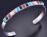 Silver & Turquoise Multistone Zuni Inlay Row Bracelet by Mira Payesnta 2F23S