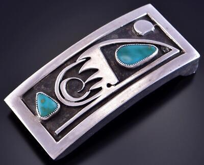 Vintage Silver & Turquoise Double Bear Claw Buckle 2H31J