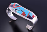 Silver & Turquoise Multistone Navajo Inlay Dip Bracelet by Edward Bicenti 2F15C