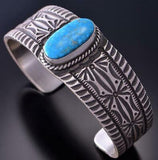 Silver & Turquoise Navajo Handstamped Bracelet by HS or SH 1K13B