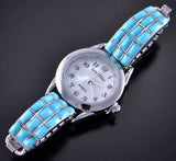 Silver & Turquoise Zuni Inlay Square Stone Watch by Caroline Malani 1L12E