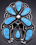 Silver & Turquoise Zuni Inlay Hummingbird Design Pendant Susie Lowsayatee 2D21B