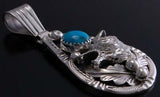 Silver Turquoise Howling Wolf Pendant by Henry Attakai ZK05C