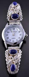 Silver & Lapis Eagle Feathers Four Stone Navajo Watch 1L12P
