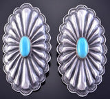 Silver & Turquoise Navajo Concho Stamp Design Earrings by Rita Lee 2F24A