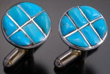 Silver Turquoise Navajo Inlay Cufflinks by Lily Malani 1J10V