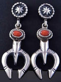 Silver & Coral Navajo Handmade Naja Earrings by Annie Spencer 2A25Y