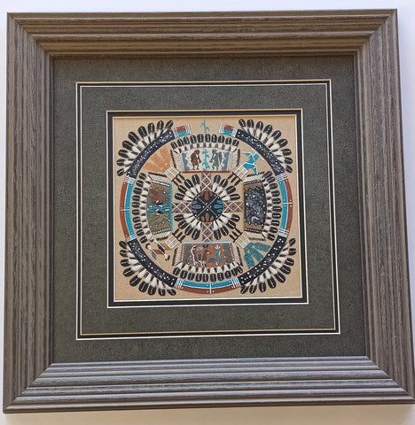 Navajo Sand Painting by Orlando Myerson - Storm and Lightning Design - 16-3/4 x 16-3/4 - 2E16J