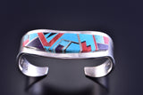 Silver & Turquoise Multistone Navajo Inlay Dip Bracelet by Edward Bicenti 2F15C