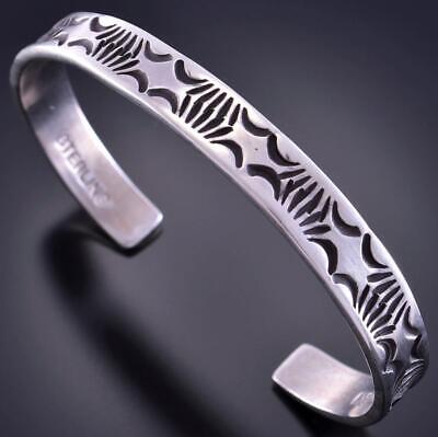 Silver Navajo Hand Stamped Bracelet by Nora Tahe 2E18V