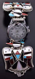 Silver & Turquoise Multistone Zuni Inlay T-Bird Men's Watch by Bobby Shack ZA22U