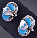 Silver & Turquoise Zuni Handmade Snake Eyes Earrings by Effie Calavaza 2E03M