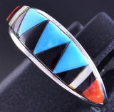 Size 7-1/4 Silver & Turquoise Multistone Zuni Inlay Ring by Cena Woobthee 2F28N