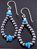 Silver & Turquoise Navajo Pearls Loop Earrings by Mason Lee 2J16P