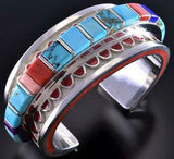Silver & Coral Multistone Navajo Inlay Side Bracelet Vernon Haskie 1K06Z