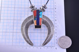 Silver & Turquoise Multistone Navajo Inlay Tufacast Necklace by Lee Begay 2C14L