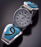 Silver & Turquoise Zuni Inlay Hummingbird Design Men's Watch by Amy Wesley ZA08R