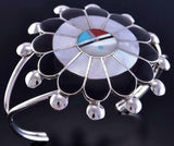 Silver & Turquoise Multistone Zuni Inlay Sunface Bracelet Pauline Lonjose 1L10A