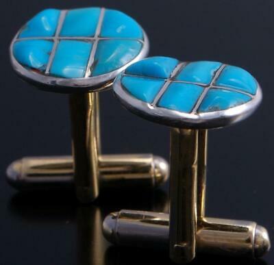 Silver Turquoise Navajo Inlay Cufflinks by Lily Malani 1J10V