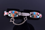 Silver & Turquoise Multistone Navajo Inlay Link Bracelet by AMP 2F15K