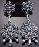 Silver & Turquoise Petty Point Flower Dangle Earrings by Tricia Leekity 8G09G