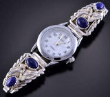 Silver & Lapis Eagle Feathers Four Stone Navajo Watch 1L12P