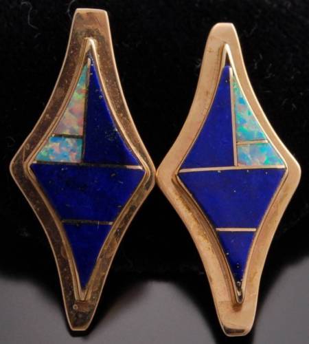 14K Gold Lapis Opal Diamond Earrings by G Nelson - VN40A