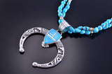 Silver & Turquoise Navajo Inlay Squash Bottom Necklace by Benson Shorty 2E25P