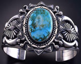 Silver & Kingman Turquoise Navajomade Sun Rays Bracelet by Derrick Gordon ZJ13C