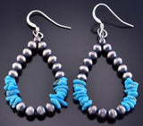 Silver & Turquoise Navajo Pearl Loop Earrings 2F23P