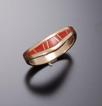ZBM 14k Gold CORAL INLAY RING WITH CURVE By Erick Begay CD50A