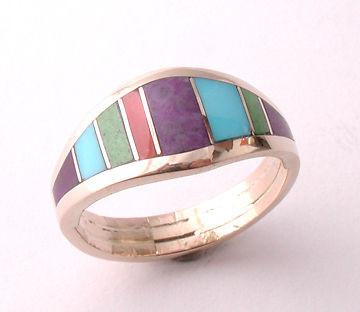ZBM  Turquoise Coral Sugilite Inlay Ladies Ring  14k Gold  By Erick Begay CD60D