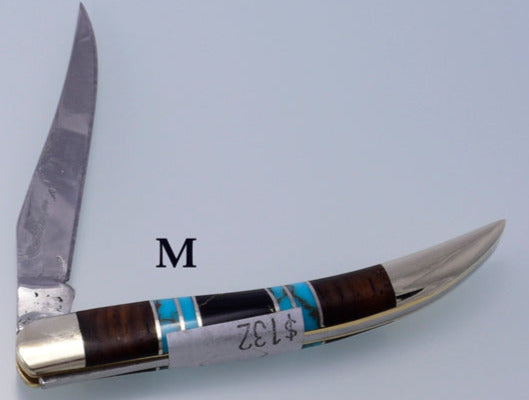 Turquoise & Coral Inlay Stainless Knife 2L26M