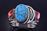 Kingman Turquoise and Coral Bracelet by Erick Begay 2K11B