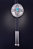 Sleeping Beauty Turquoise Eagle Feathers Bolo Tie by Darrell Morgan 1G22C